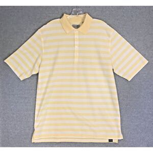 Ashworth Golf Polo Shirt Mens Large Yellow Striped‎ Short Sleeve EZ-Tech Cotton